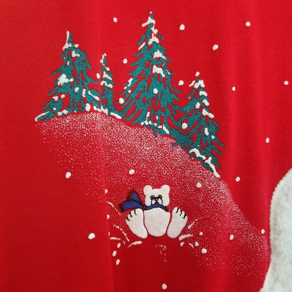 Vintage Christmas Sweater Polar Bear Snow Man Red Medium - Picture 4 of 7